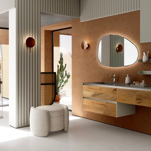 Bagno sospeso Soul Wood 03 in legno massello di Quercia recuperato e laccato bianco opaco di Rab Arredobagno