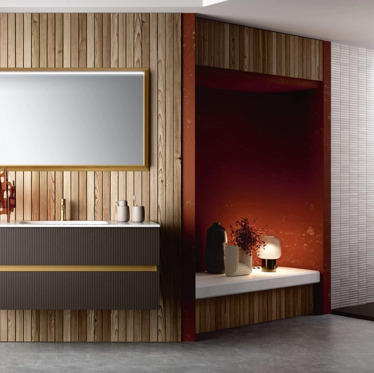 Mobile da Bagno sospeso Step 102 con texture tridimensionale a linee parallele di Rab Arredobagno