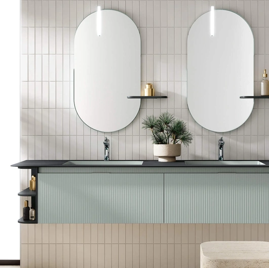 Mobile da Bagno sospeso Step 104 con base in laccato nebbia opaco ed elementi laterali a giorno in laccato grigio bromo opaco di Rab Arredobagno