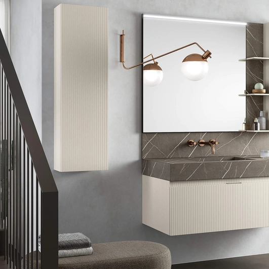 Mobile da Bagno sospeso Step 110 in laccato seta opaco con top in HPL Selce con vasca integrata di Rab Arredobagno