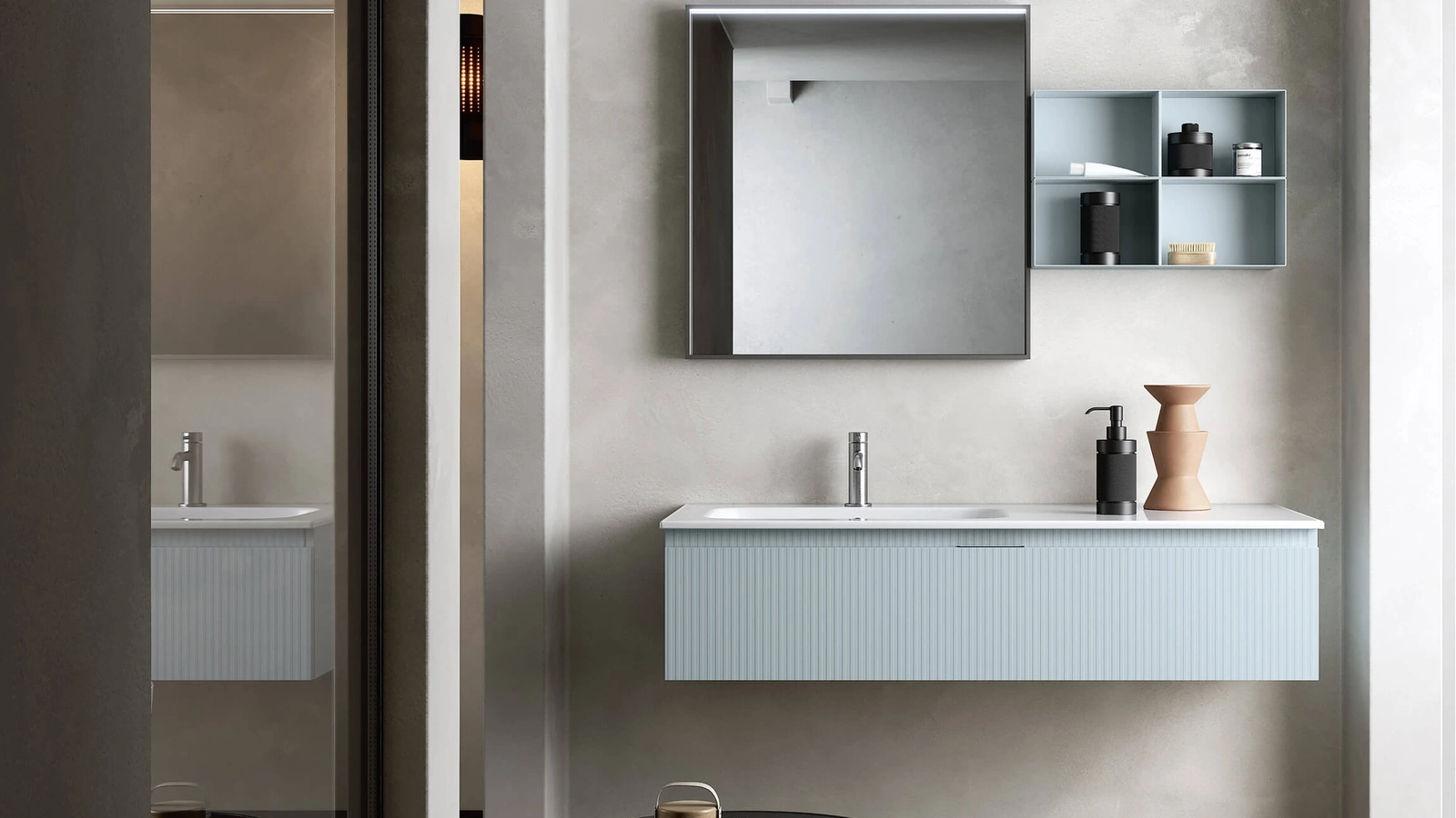 Mobile da Bagno sospeso Step 111 in laccato Acquamarina opaco di Rab Arredobagno