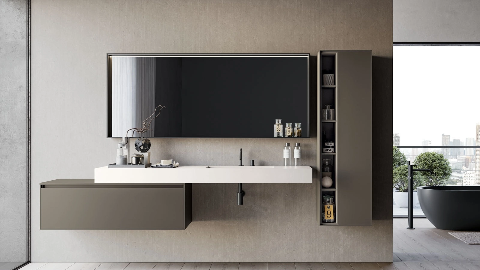 Mobile da Bagno sospeso in laccato opaco grigio Traccia 01 di Birex