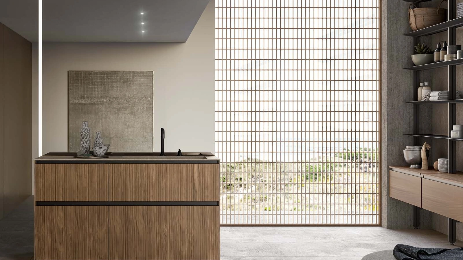 Mobile da Bagno a terra in canneté noce Canaletto Traccia 05 di Birex