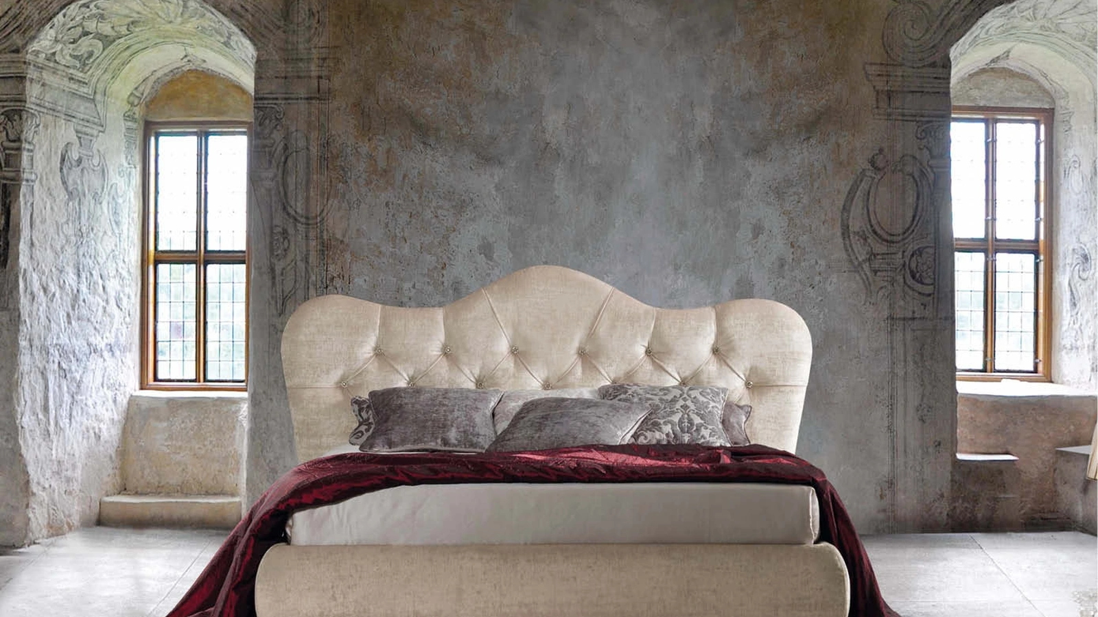 Letto tondo in tessuto con testiera sagomata Bacio di Lettissimi