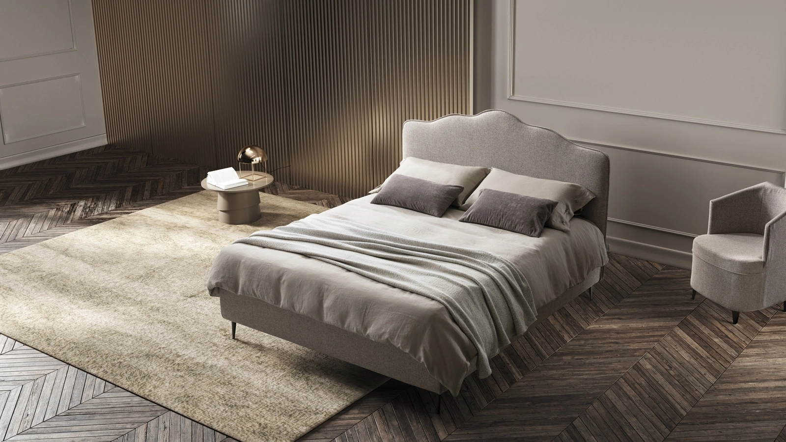 Letto in tessuto con testiera sagomata Barbara di Stilfar Italia