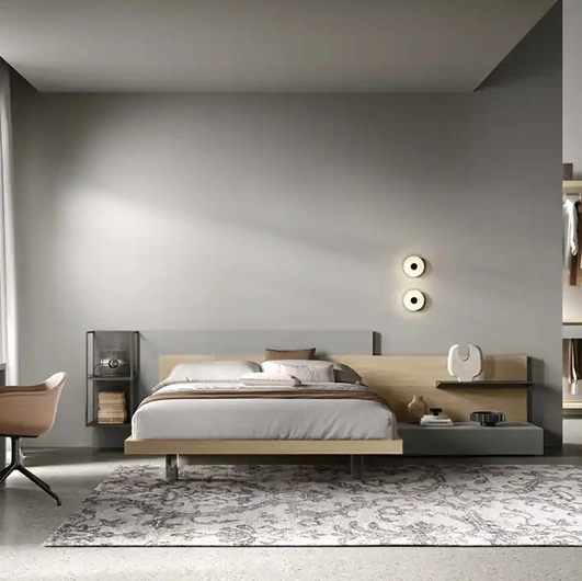 Letto Bipanel M13 in rovere miele e laccato cemento di Moretti Compact Giorno Notte