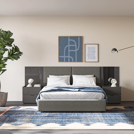 Letto Eclettica EN01 in tessuto imbottito e vetro di Colombini Casa