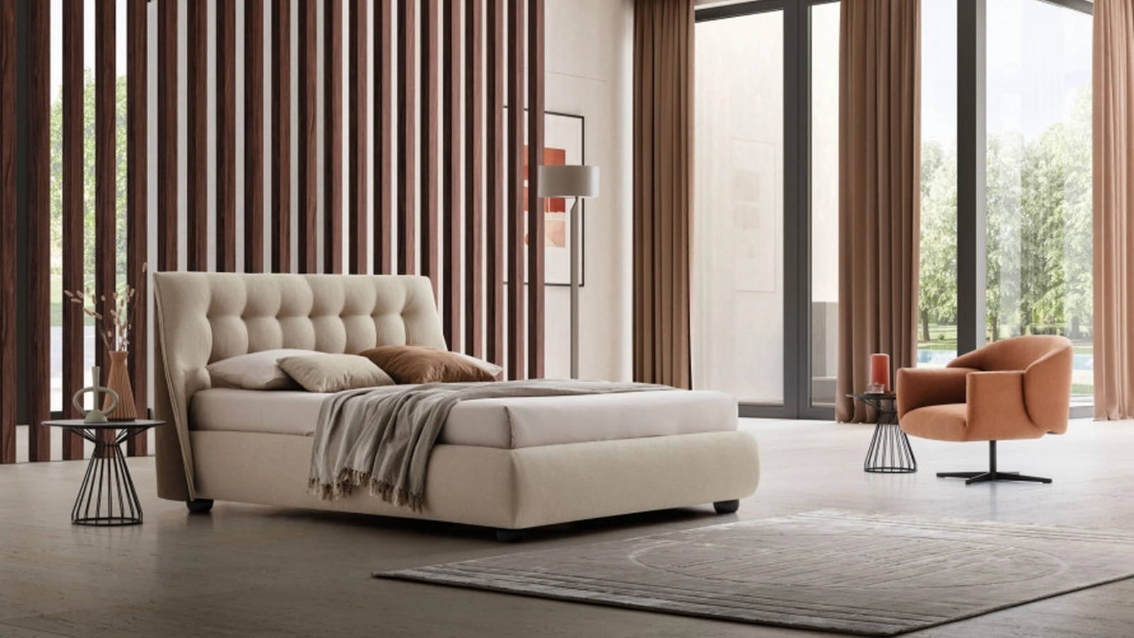 Letto in tessuto imbottito con testiera trapuntata Guscio di Le Comfort