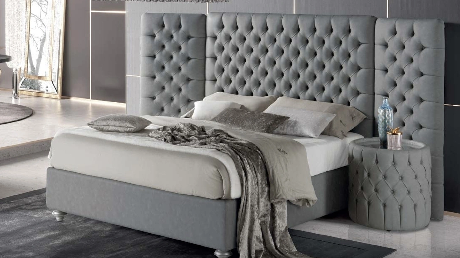 Letto in pelle con testiera trapuntata Puccini di Stilfar Italia