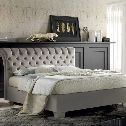 Letto con testiera in tessuto trapuntato Parigi di Stilfar