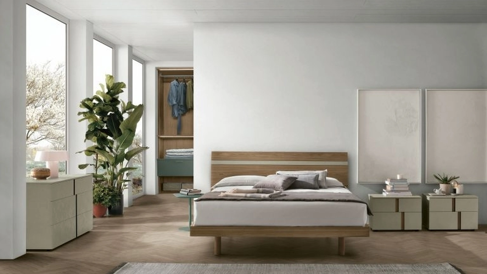 Letto con testiera Joker in materico noce ambra di Tomasella