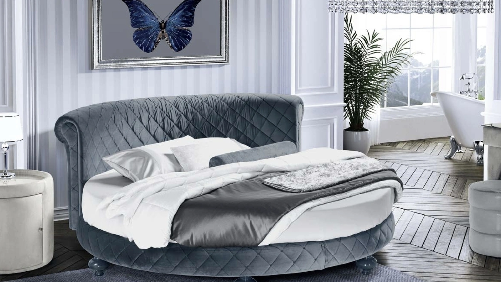 Letto rotondo in tessuto trapuntatato Turandot di Stilfar