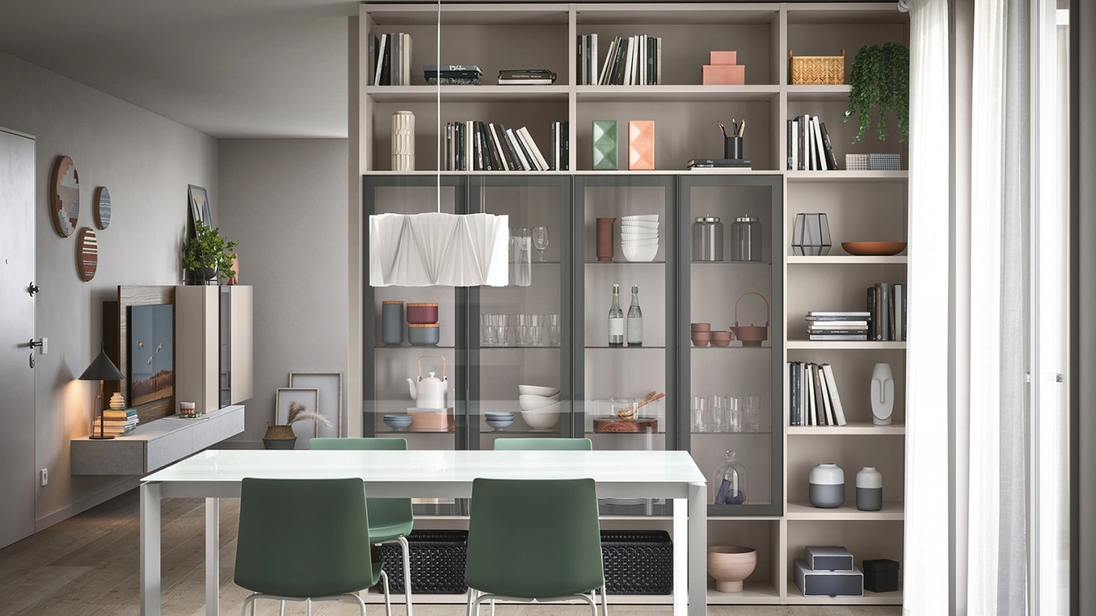 Libreria a muro 06C in melaminico e vetro di Cinquanta3