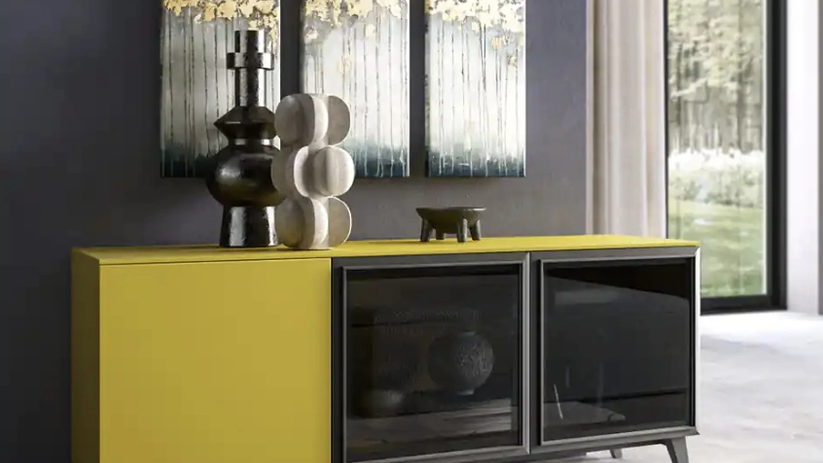 Madia Kosmos KM311 in laccato e vetro di Moretti Compact Giorno Notte