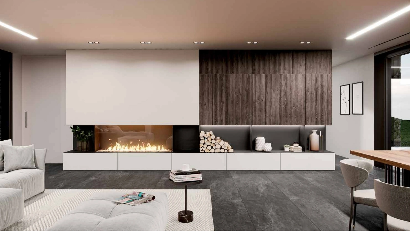 Parete Attrezzata Kyton 1 in laccato opaco e legno di abete moka di Nova Cucina