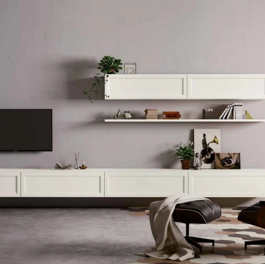 Parete Attrezzata sospesa Frame in laccato opaco bianco di Nova Cucina