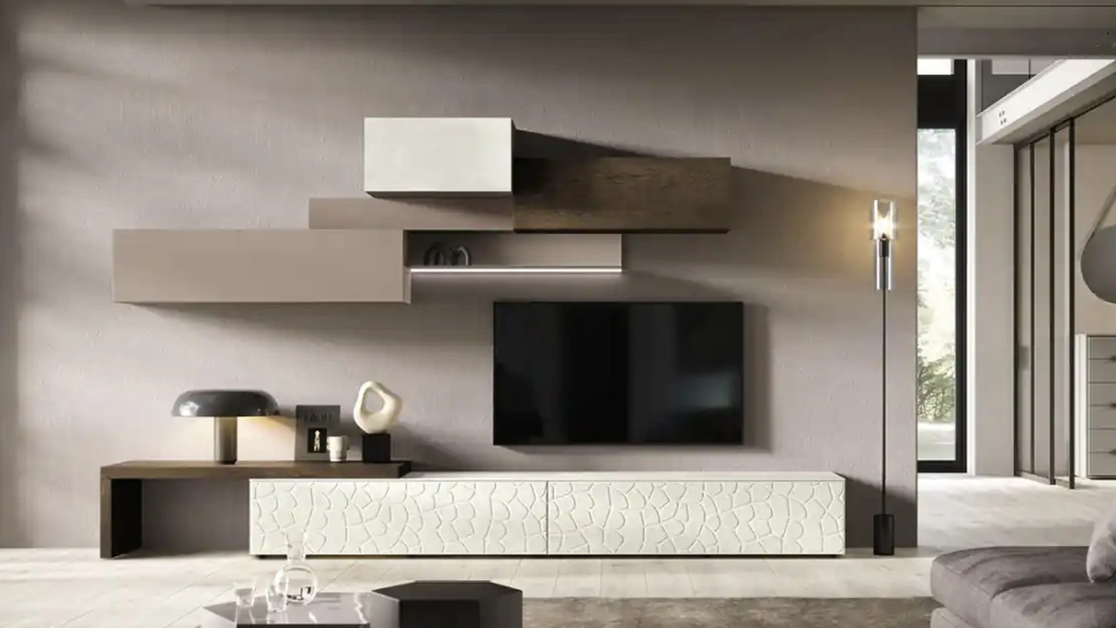 Parete Attrezzata Kosmos KC103 in materico, legno e laccato di Moretti Compact Giorno Notte