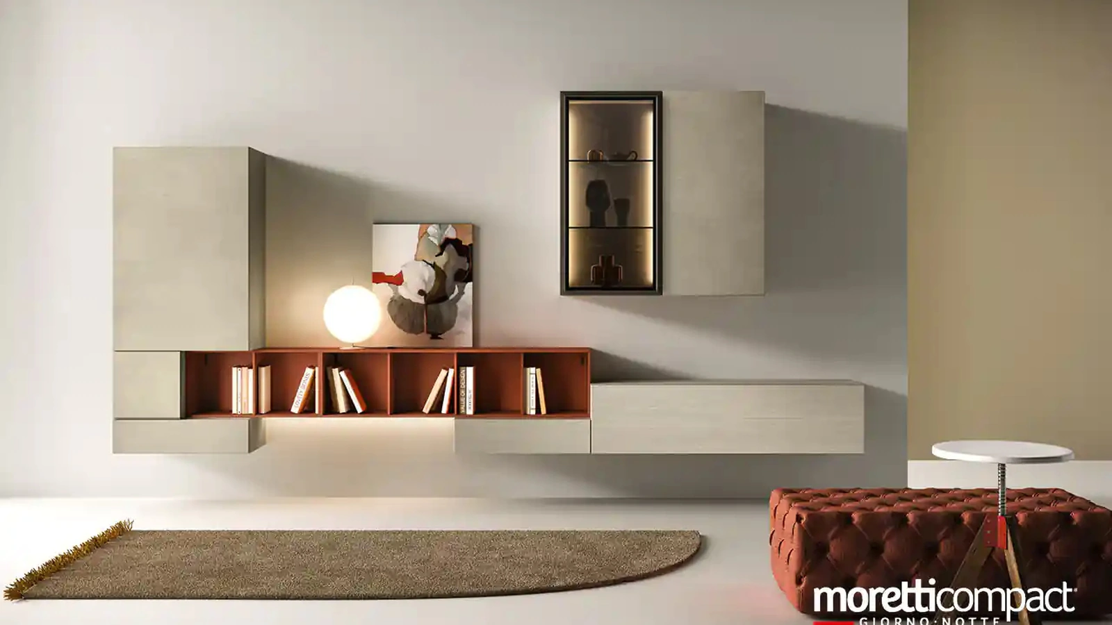 Parete Attrezzata sospesa Kosmos KC118 di Moretti Compact Giorno Notte