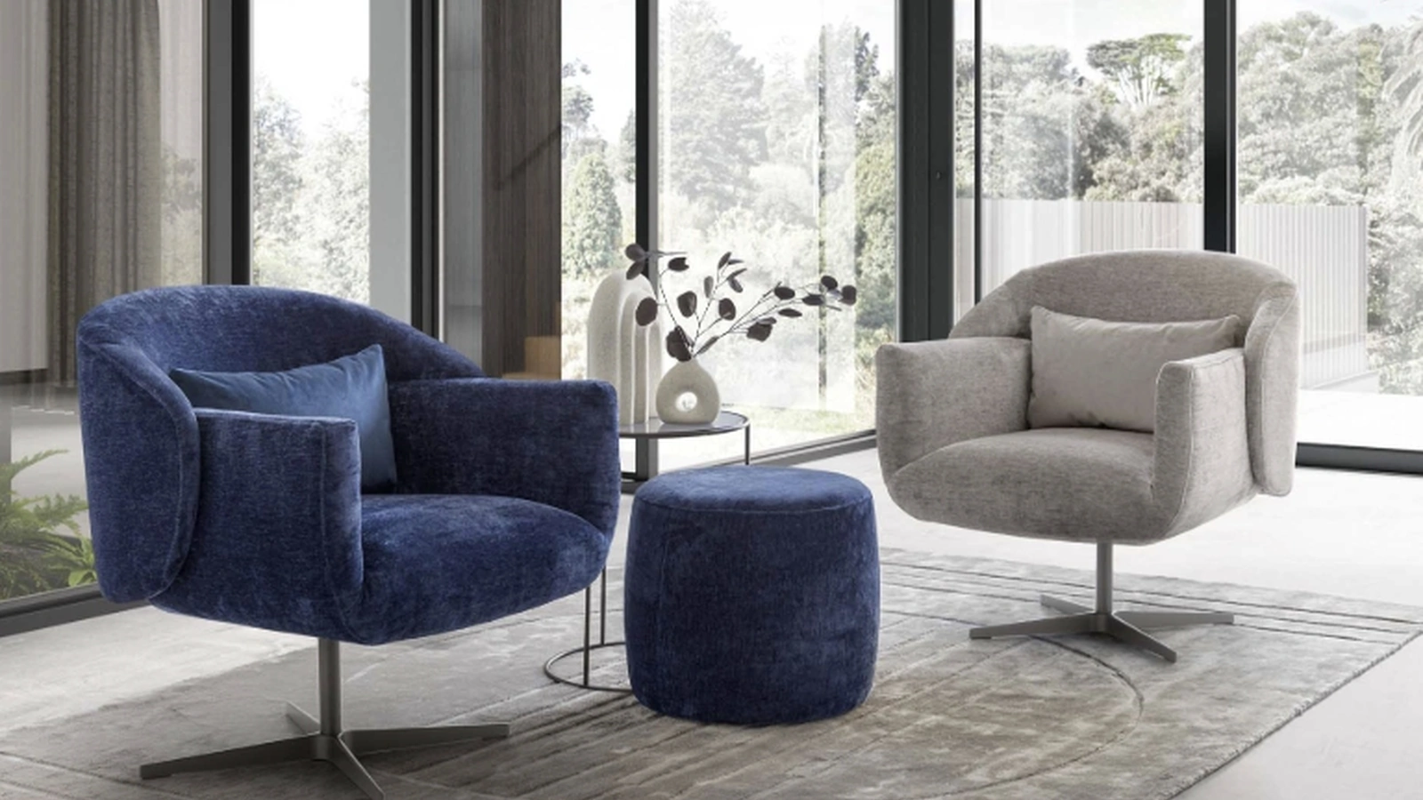 Poltroncina girevole rivestita in velluto Wrap di Le Comfort