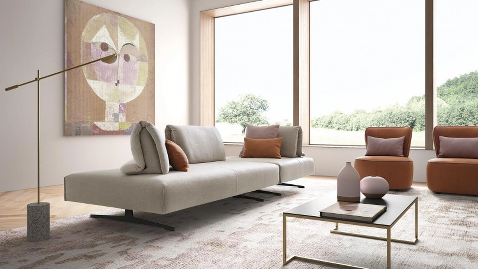 Divano lineare di design in tessuto Abbraccio Light di Le Comfort