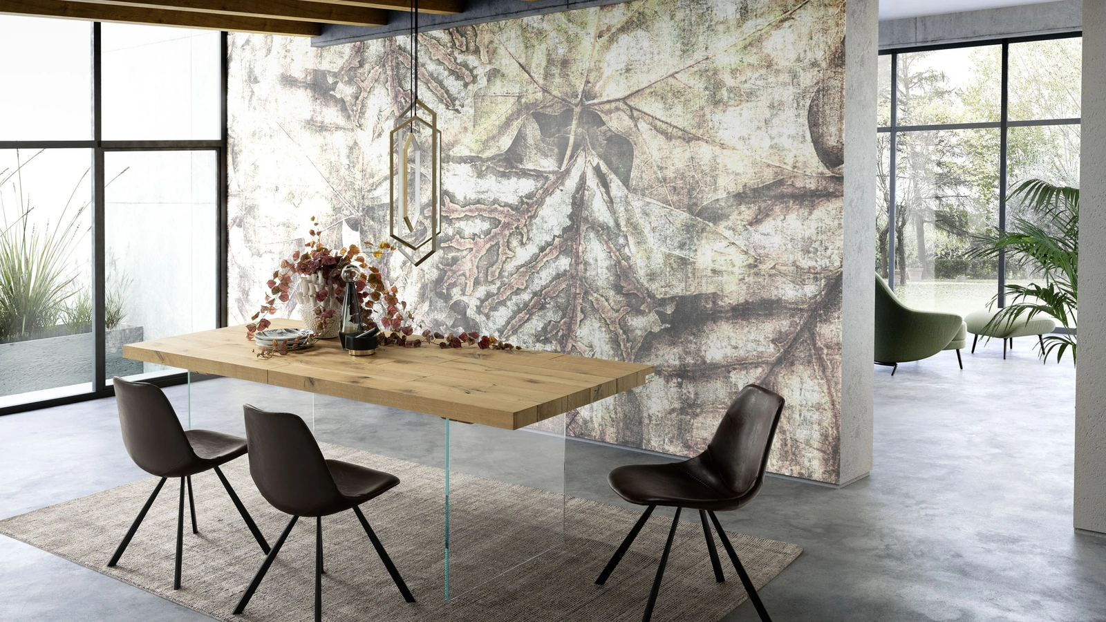 Tavolo con gambe in vetro e piano in legno Ice di Alta Corte