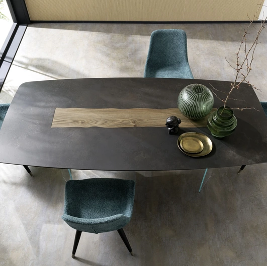 Tavolo Murano con piano in ceramica e inserto in legno di Alta Corte