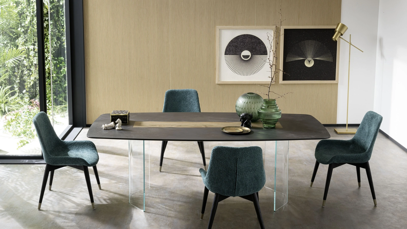 Tavolo Murano con piano in ceramica e inserto in legno di Alta Corte