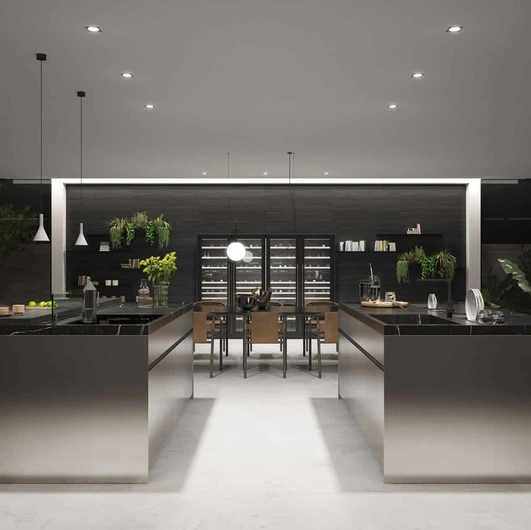 Cucina Design in acciaio con doppia isola Lab di Nova Cucina