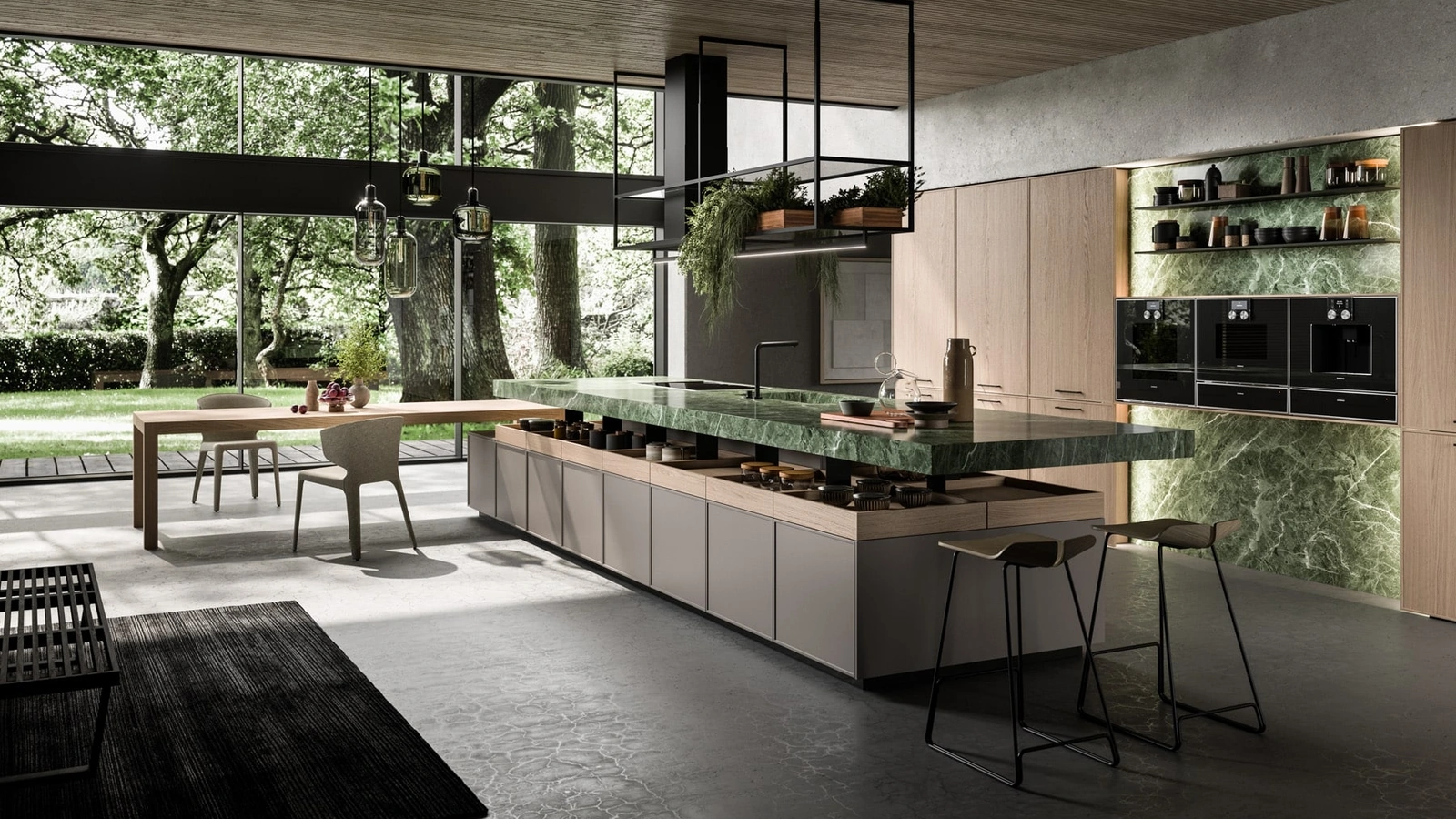 Cucina Design con isola in laccato, legno e marmo Line di Nova Cucina