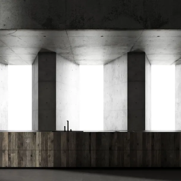 Cucina Design con isola in laccato, legno e marmo Line di Nova Cucina