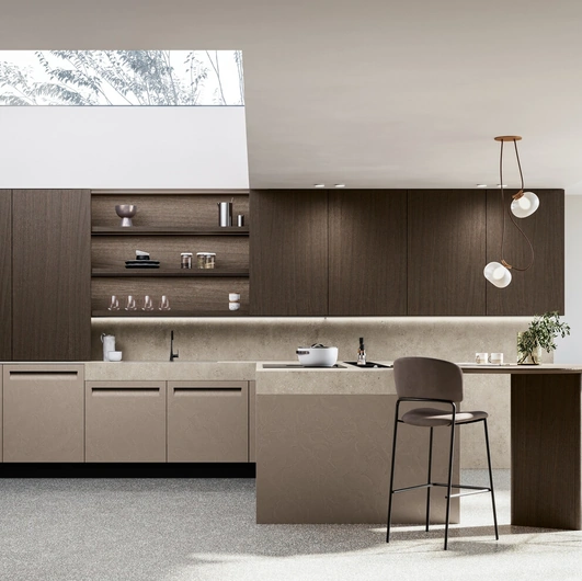 Cucina Moderna con penisola Tekna 02 in pet e noce di Arredo3