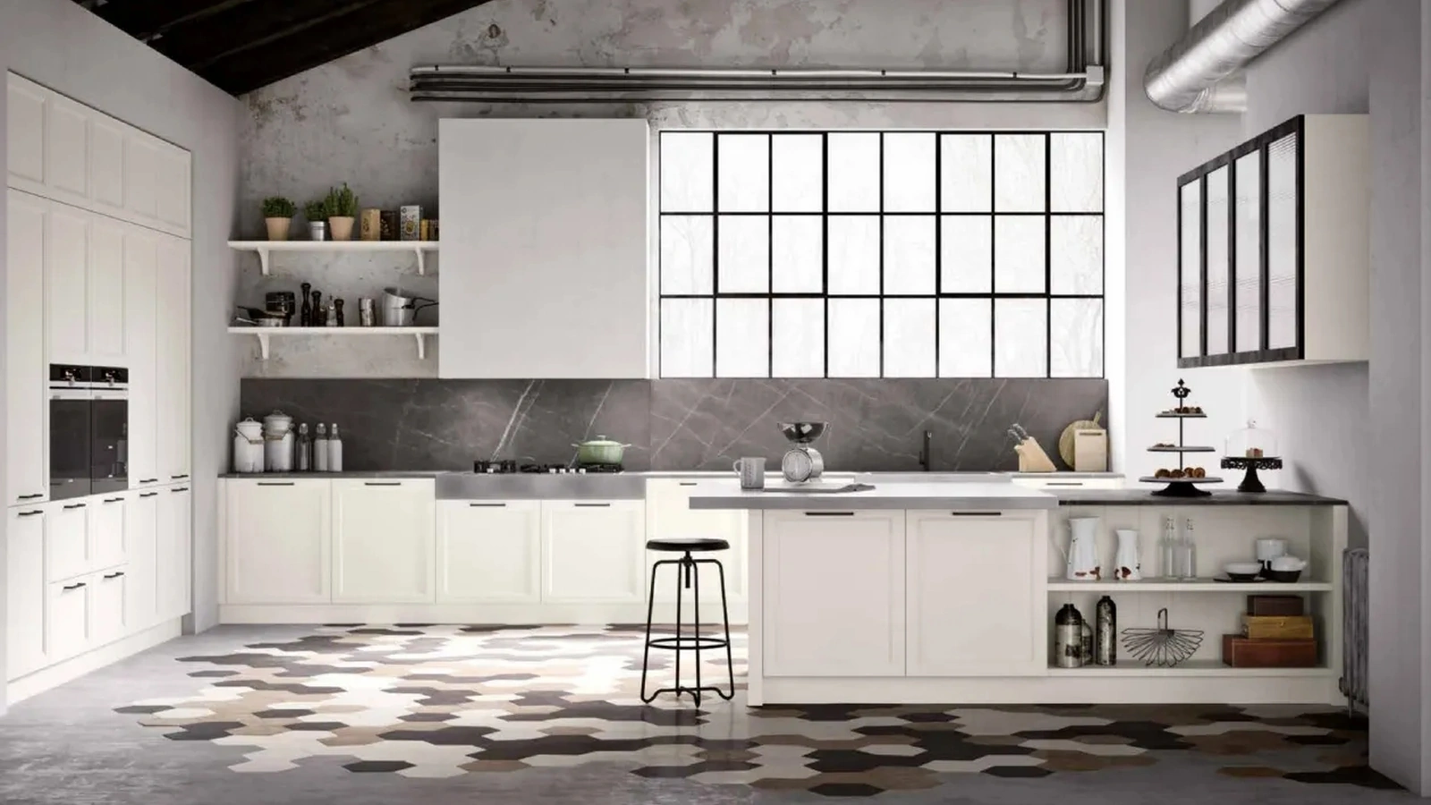 Cucina Moderna angolare con penisola Frame Charme 1 di Nova Cucina