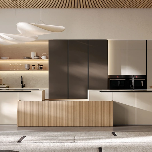 Cucina Moderna in laccato e impiallacciato con isola Time di Arredo3