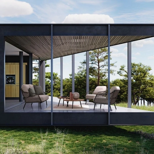 Arredo da esterno Ivissa in tessuto con tavolino in legno di Bizzotto