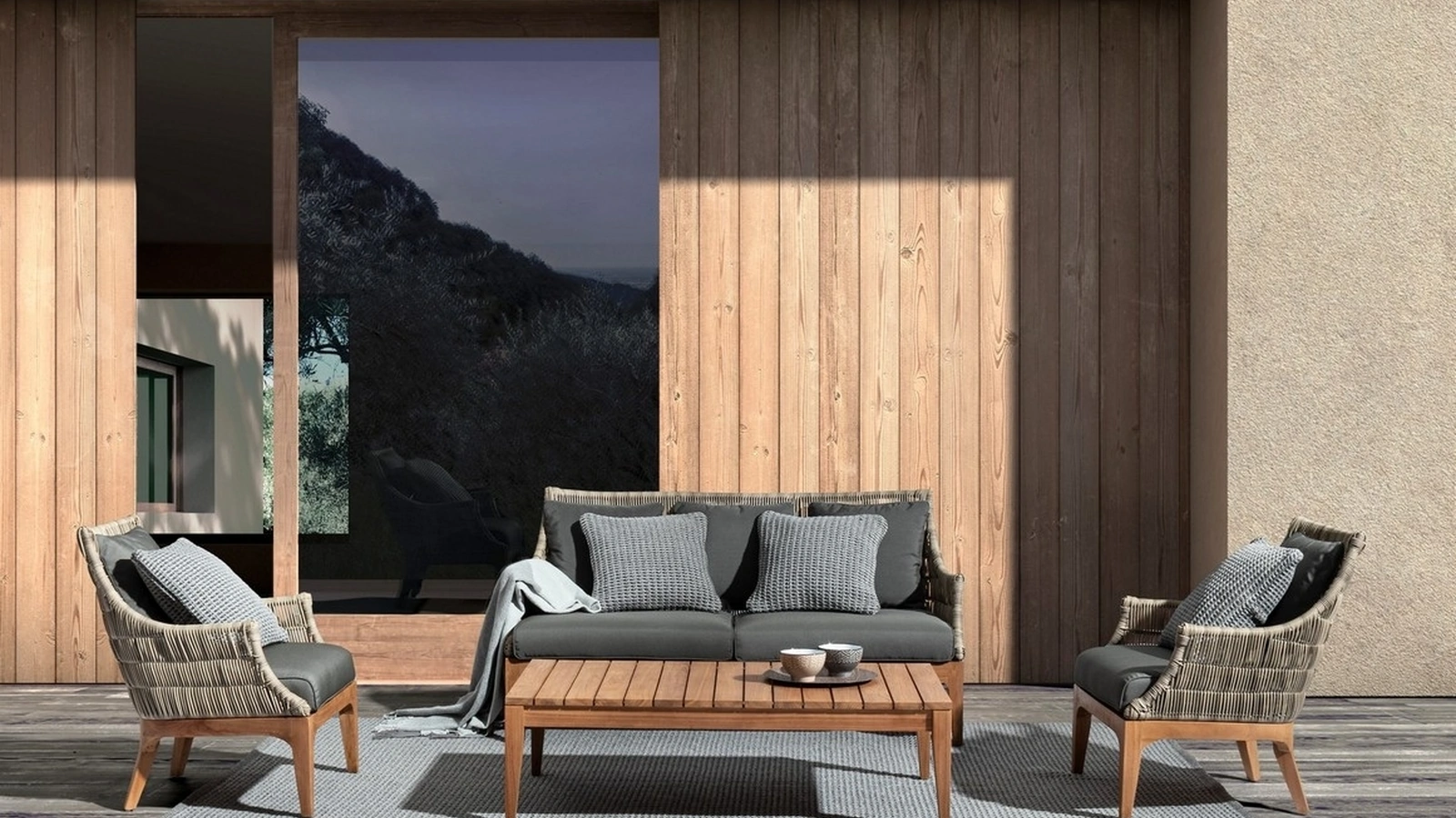 Arredo da esterno in tessuto e Teak Keilani di Bizzotto