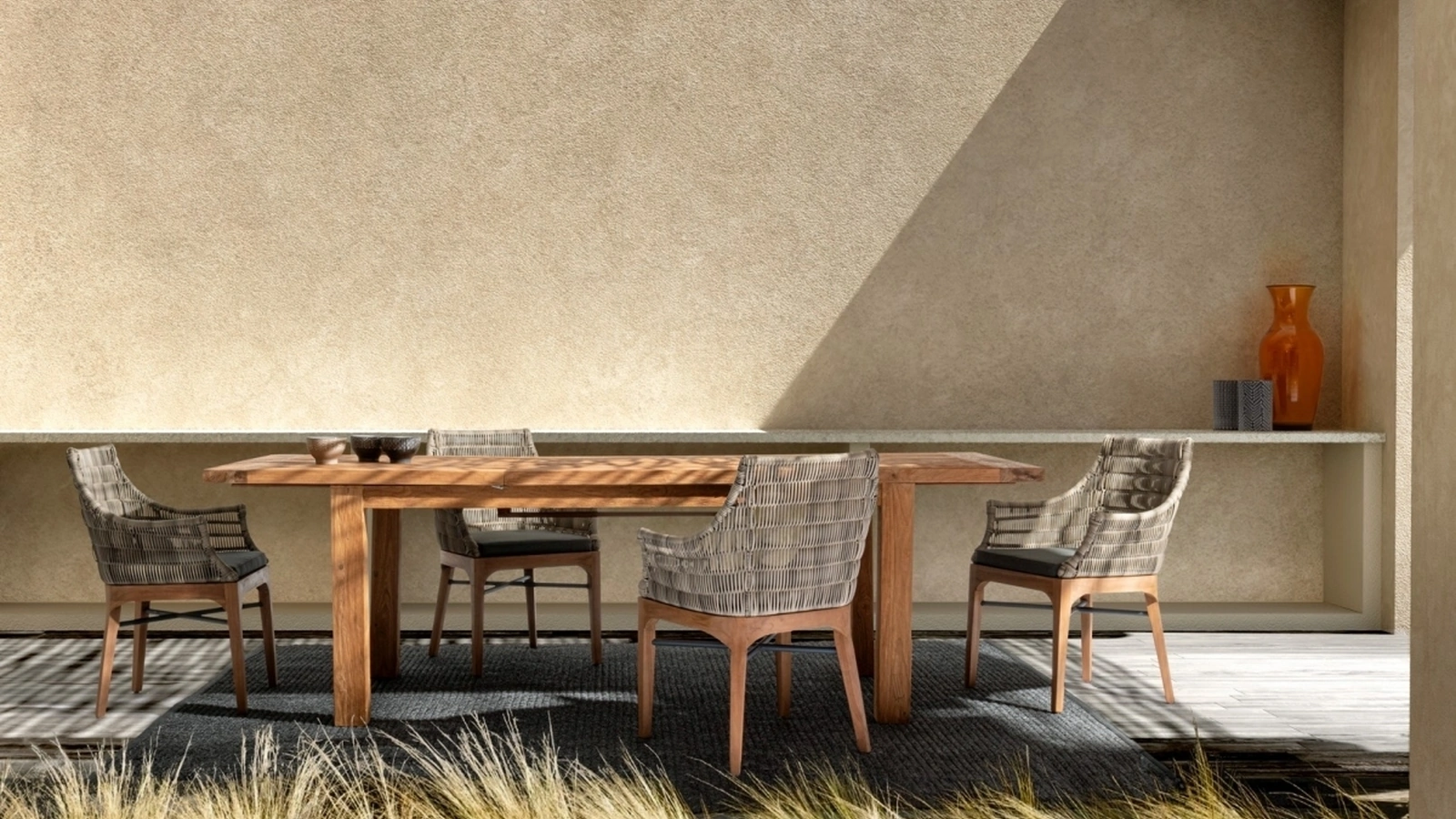 Sedia Keilani in legno con intreccio in fibra sintetica di Bizzotto