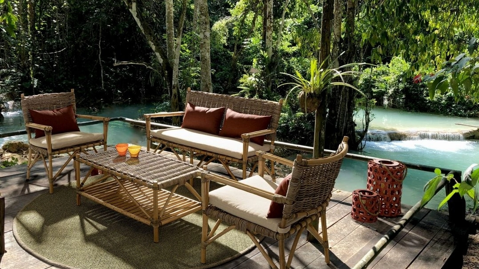 Arredo da esterno in fibre naturali e tessuto imbottito Tarifa di Bizzotto